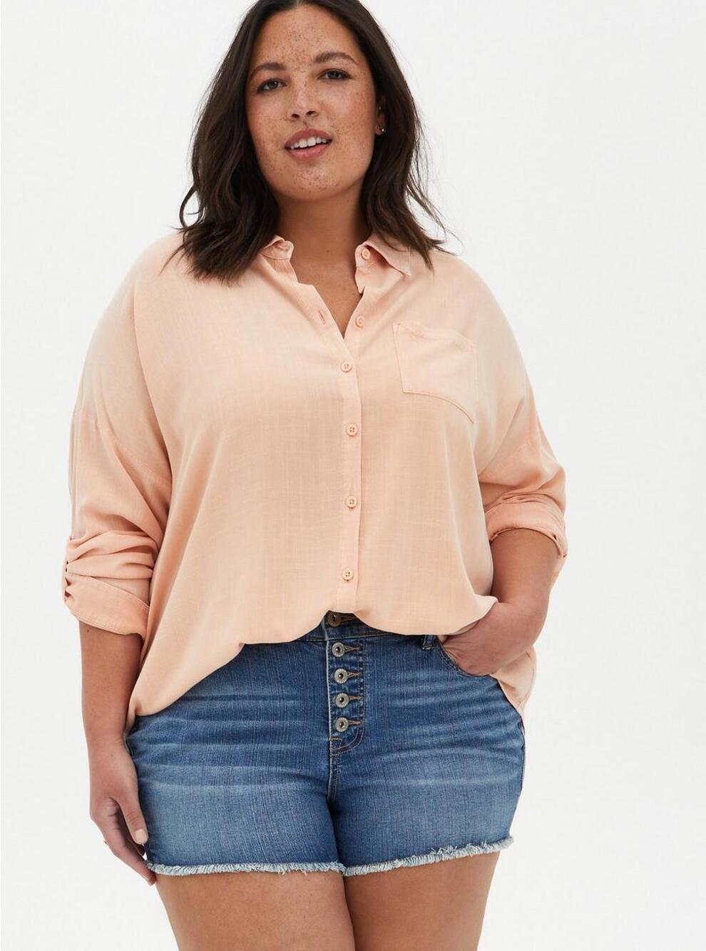 Torrid Rayon Slub Drop Shoulder Button-Front Shirt Size 3 (3X)
